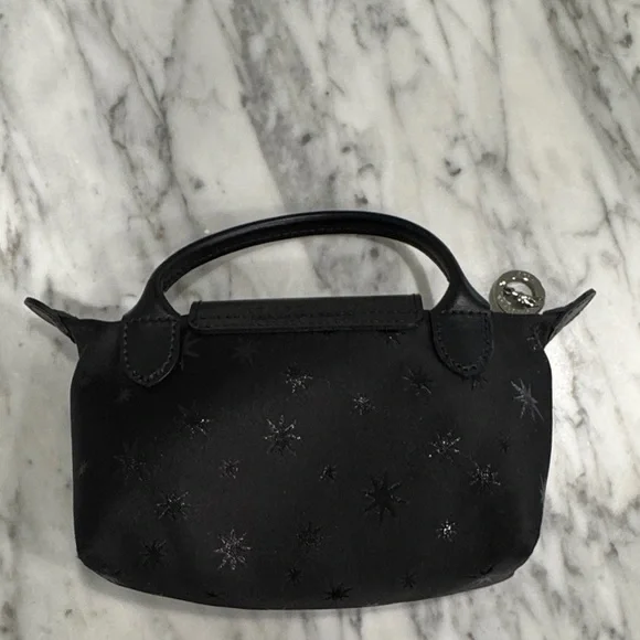 Longchamp Black Mini Top-Handle Bag with Star Embroidery - Picture 4 of 6